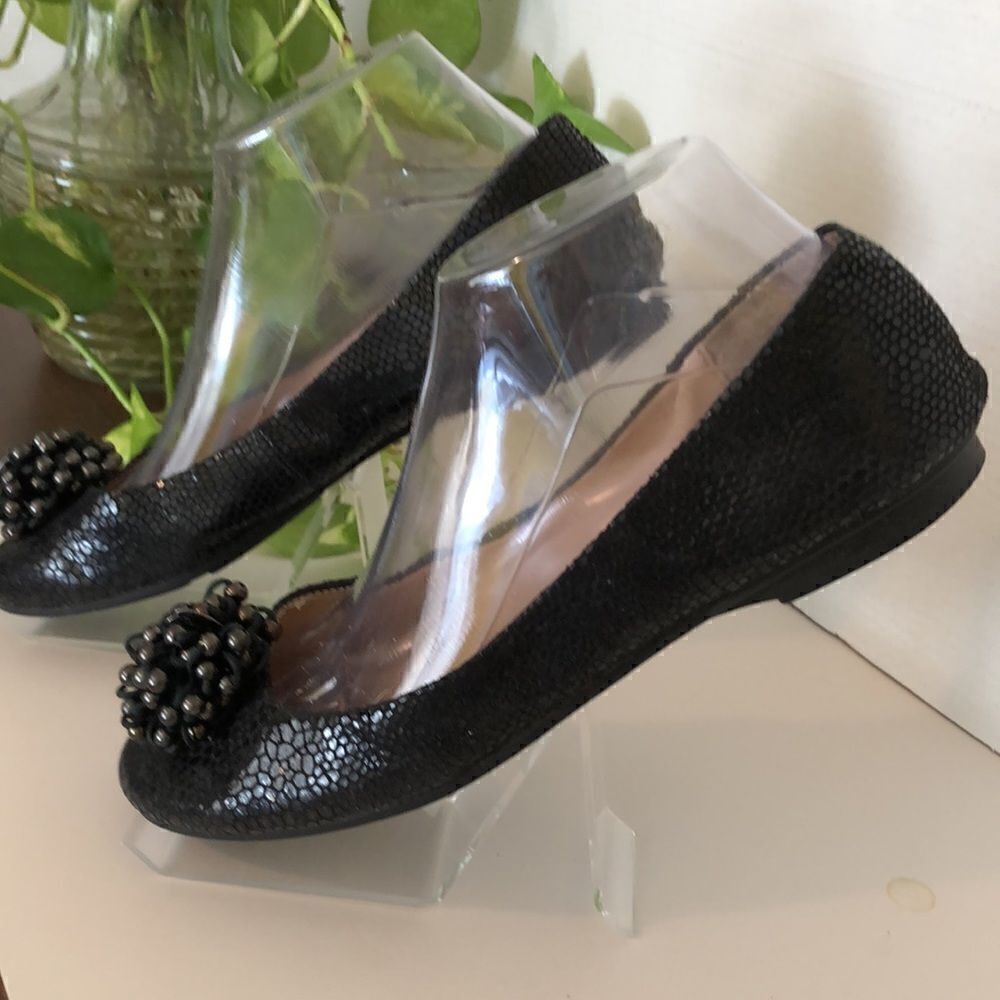 Calvin Klein Black Mackenzie Comfort Flats With Beaded Floral Ornament Size 9